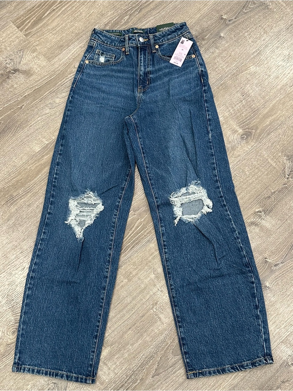 Wild Fables Women's High-Rise Straight-Leg Baggy Ripped Jeans - Dark Blue